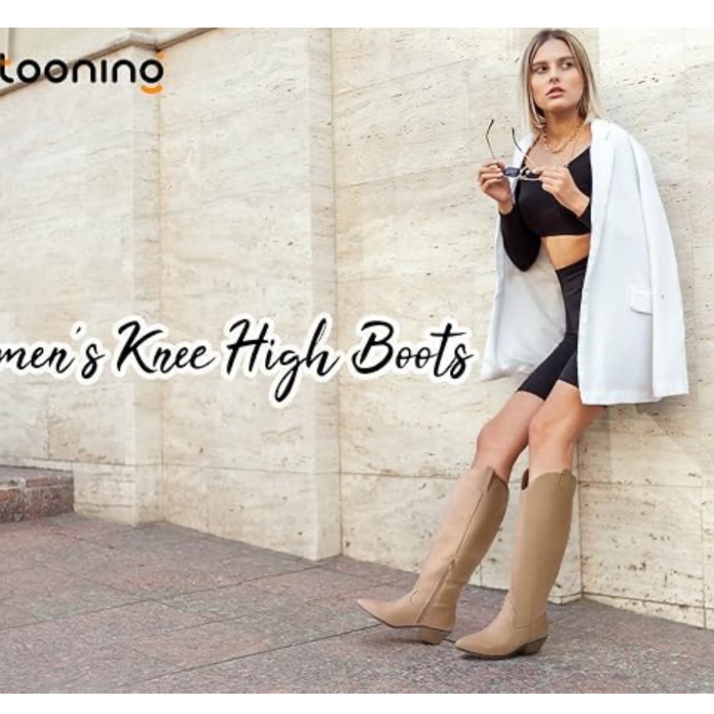 NWT Tan Knee-High Cowboy Boots / Vegan Leather / Faux Leather